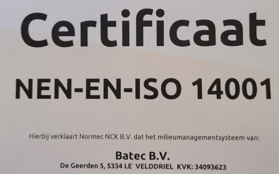 Batec voldoet nu ook aan ISO 14001